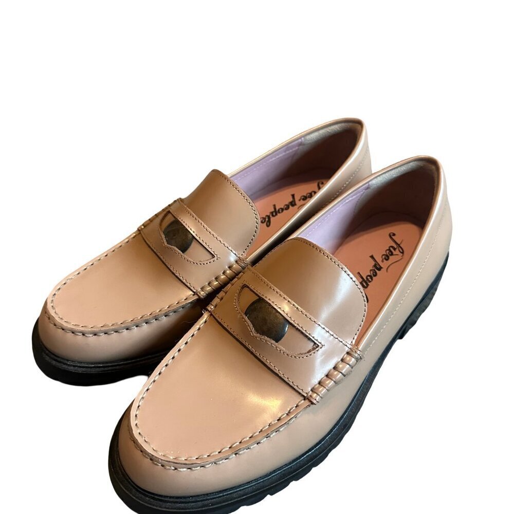 Free People Liv Loafers Slip-On Shoes Camel Tan Penny Loafer Size 8.5 Womens NIB - Picture 5 of 13